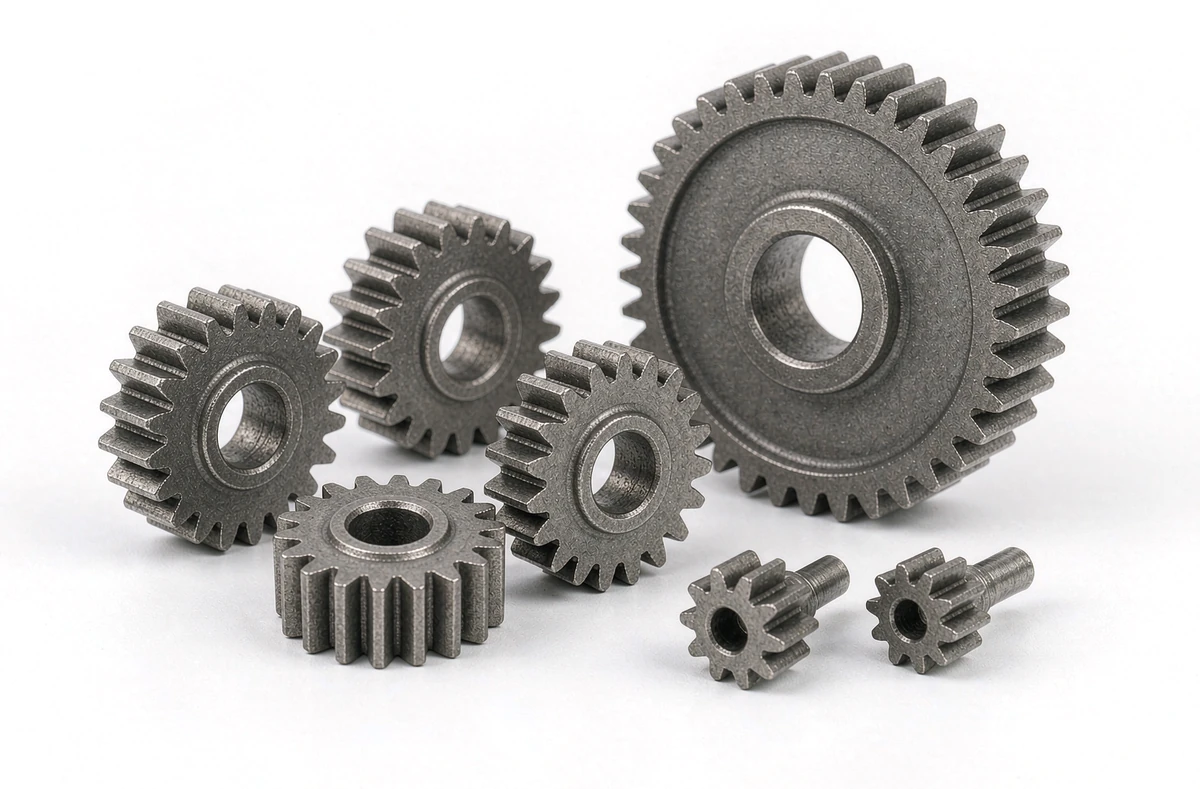 Powder metallurgy lock mechanism gears with sintered tooth profiles